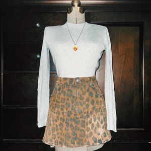 R13 leopard print denim mini skirt